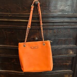 DKNY Gold Chain Vibrant Orange Shoulder Bag